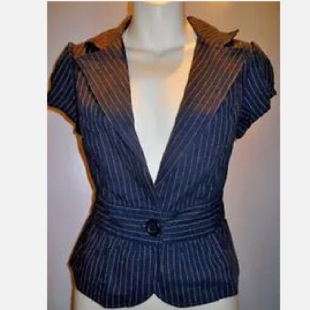 Forever 21 Black Jacket Button Striped Cap sleeves Top Size S